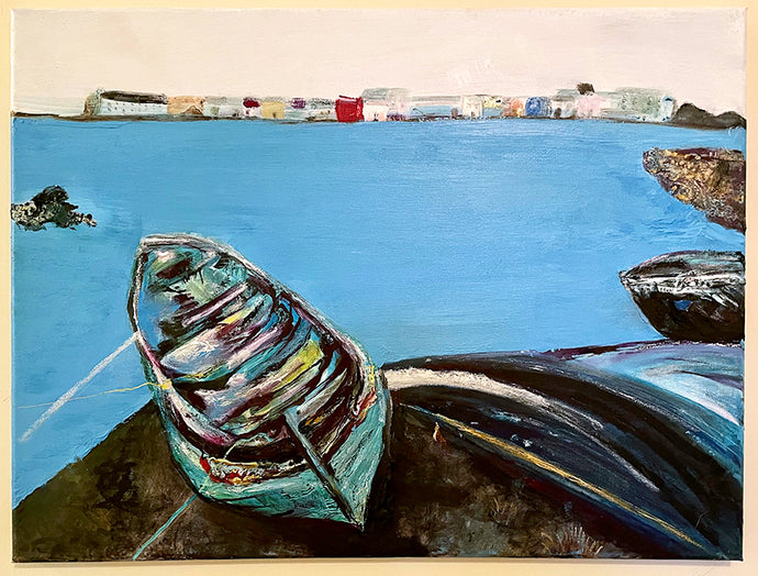 The Green Boat - Galway Bay Painting - Ireland painting by Dawn Richerson 