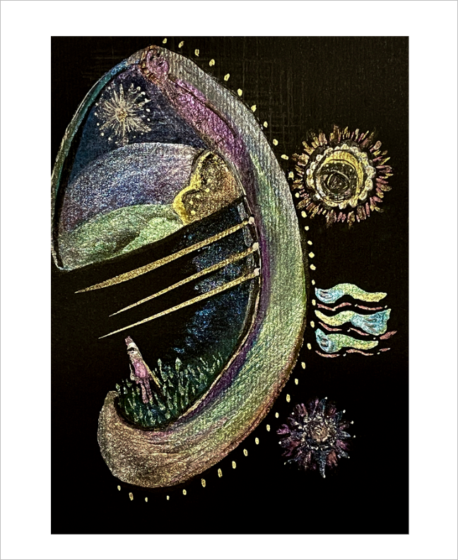 HELD IN A DREAM ☼ Metallic Watercolor {Art Print} Design by Virginia artist Dawn Richerson gift for hiker dreamscape art black background