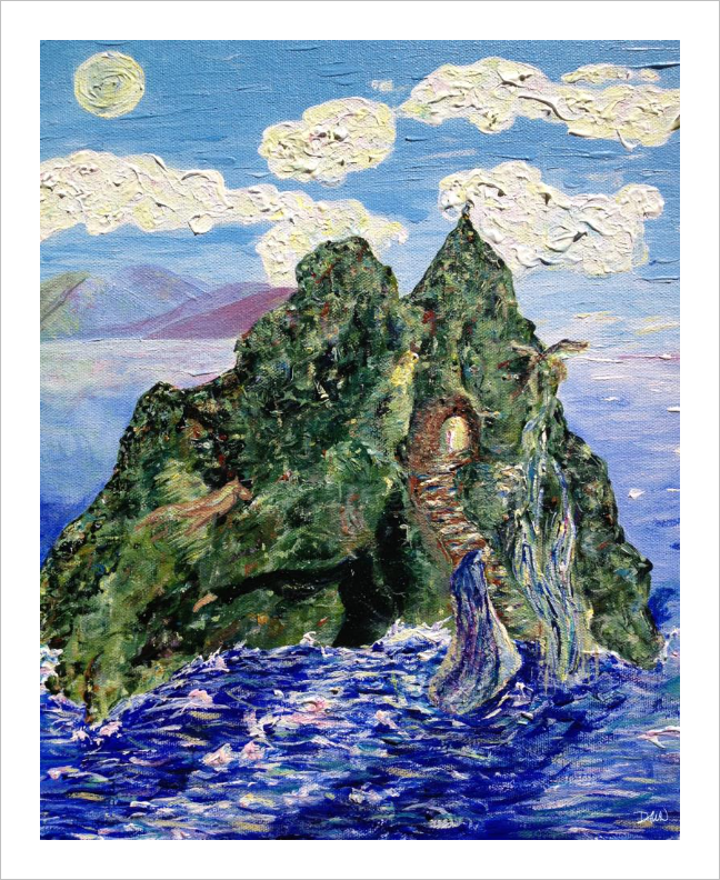 Holy Mountain Skellig Michael painting - Soul of Ireland Collection - Dawn Richerson - mystical Ireland