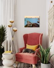 Load image into Gallery viewer, The Green Boat Ireland Painting Galway Bay in situ Living Room Chair
