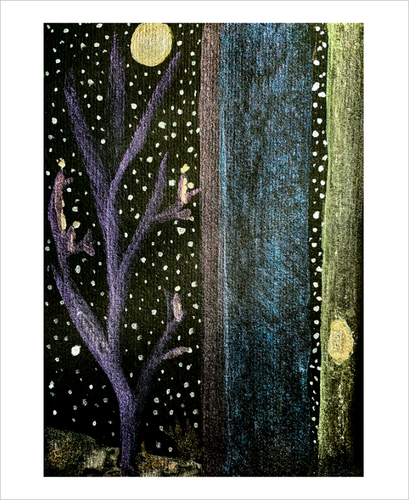 WINTER TREES ☼ Metallic Watercolor {Art Print} winter illustration magical forest elementals full moon Virginia artist Dawn Richerson 